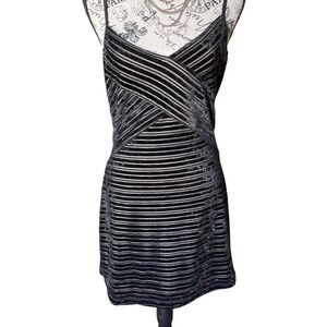 Vtg Possessed Black Dress Striped with Nude Lining Mini Dress Medium